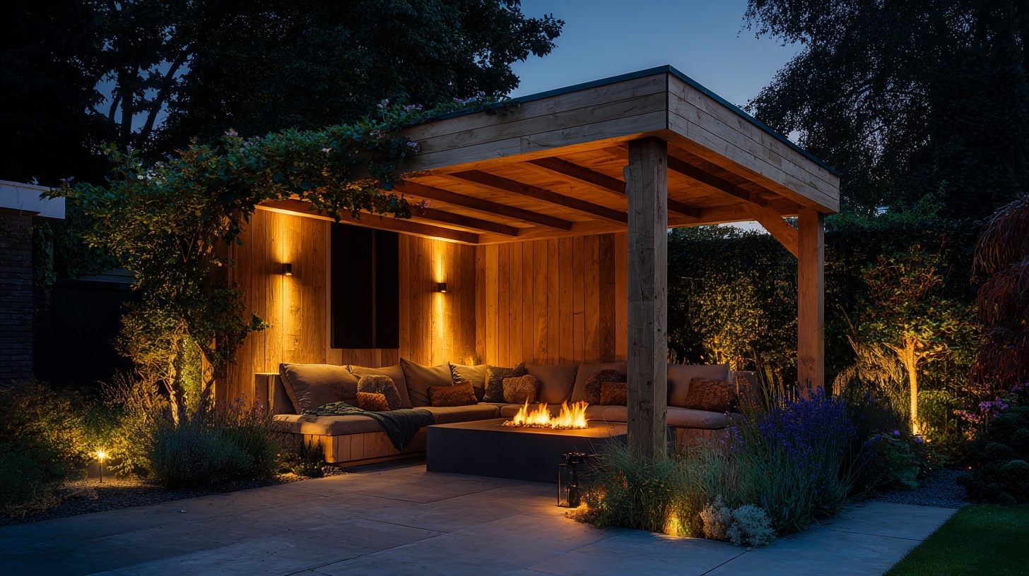 Luxe overkapping met vuurplaats en sfeerverlichting