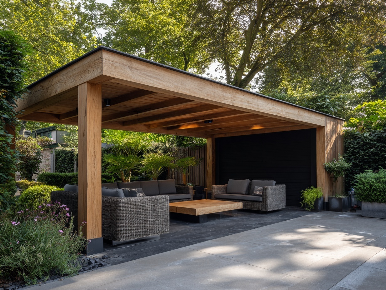 Eiken overkapping met loungemeubelen