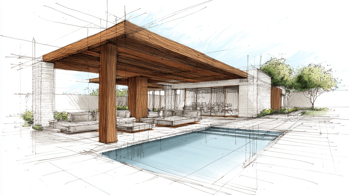 Perspectief tekening luxe overkapping
