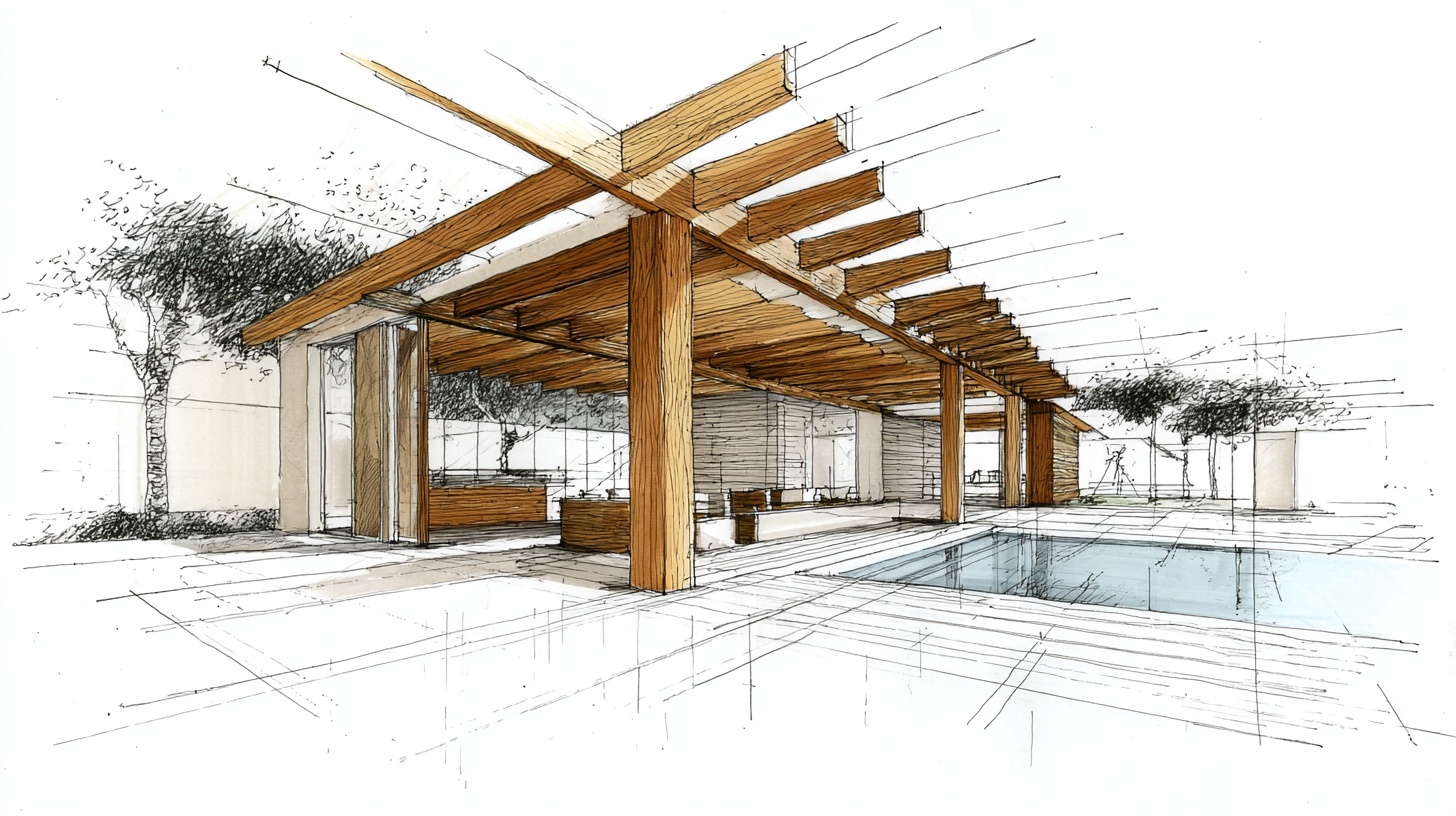 Constructie schets houten balkenstructuur